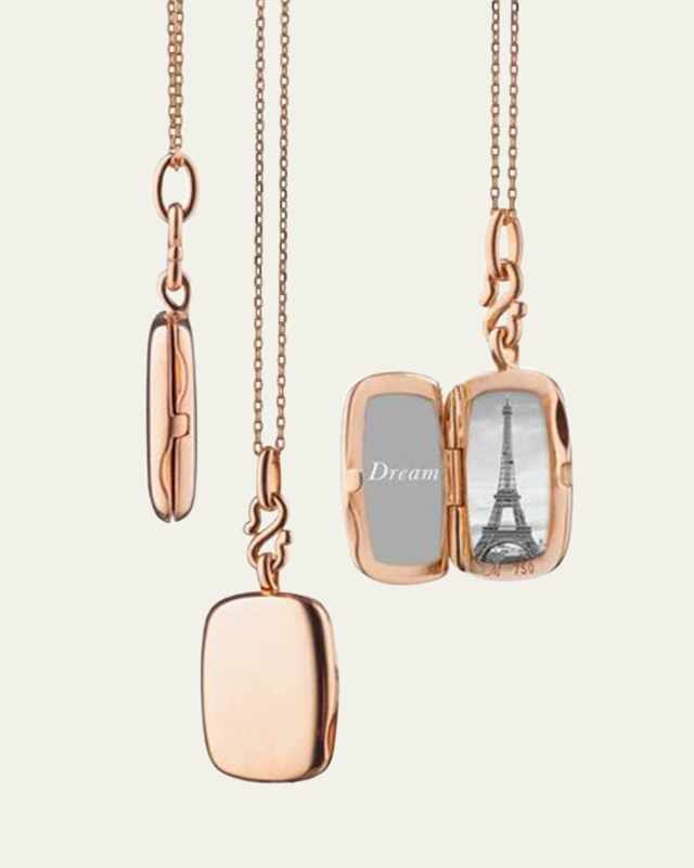 18K Rose Gold Slim Britt Rectangle Locket Necklace
